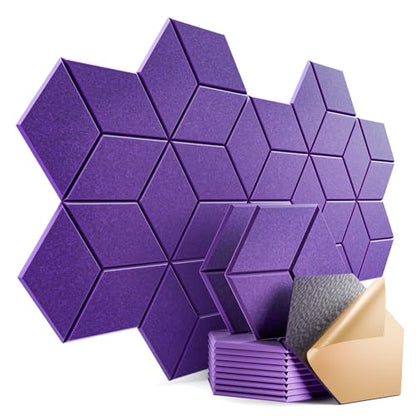 12 Pack Self-Adhesive Acoustic Panels 12" X 10" X 0.4" - Sound Proof Foam Panels with High Density, Y-Lined Design, Flame Resistant, Absorb Noise and Eliminate Echoes(Purple) - color: Purple, size: Y-Cut Hexagon 12 Pack