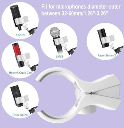 White Mic Wall Mount and Microphone Boom Arm Desktop Clamp Stand compatible with Shure FIFINE Blue Yeti,Razer,HyperX Mic Kit for Broadcasting, Podcasts,Streaming and Gaming