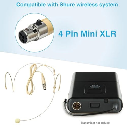 5Pack Headset Headworn Microphone Dual Over-Ear Earset Micophone for Shure | Condenser Omni-directional Mic for Singing Speaking,4 Pin Mini XLR Plug,4.92ft Cable and Windscreen