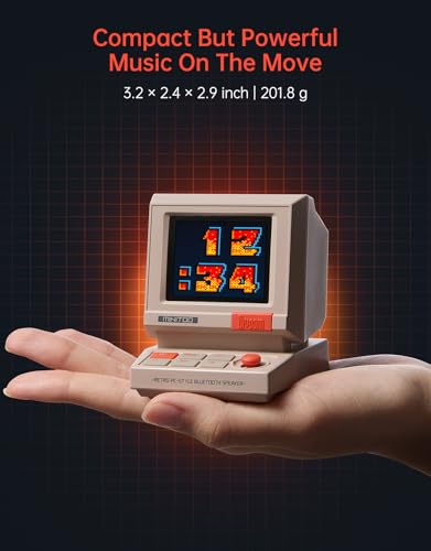 Divoom MiniToo Retro PC-Style Computer Speaker, Pixel Screen with DIY Faces | Bluetooth & USB Audio, Alarm/White Noise Clock, Desk Setup Gifts for Gaming