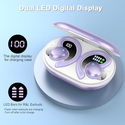 Wireless Earbuds Sport, 2025 Bluetooth 5.3 Headphones Bass Hi-Fi Stereo Over Ear Buds, 48Hrs Noise Cancelling Headset with Earhook, IP7 Waterproof Earphones Workout Running for Laptop Pad Android iOS - color: Purple