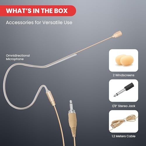 Pyle Wired Omnidirectional Headset Microphone w/ 3.5mm Plug | Condenser headset mic with 1/4 inch adapter, 1.2m cable and windscreen for presentations, teaching and voice use. - color: Champagne