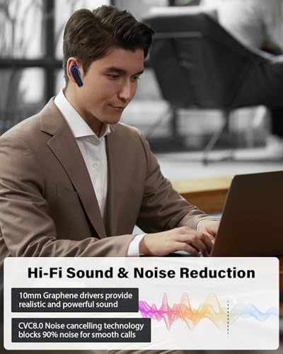 Bluetooth Earpiece V5.3, Wireless Handsfree Headset with Mic, CVC8.0 Noise Cancelling Wireless Earbud Single-Ear Earphone, 16 Hrs Driving Headset for Android,iOS, Laptop, Office, Truck Driver,Business - color: Blue