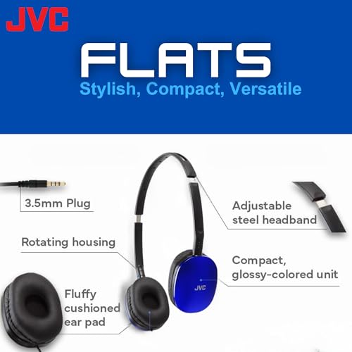 JVC HAS160A Flat Headphones - Blue | Flat Foldable Design, 30mm Driver, Soft Ear-Pads, Steel Headband, 3.5mm Slim Plug - color: Blue, style: No Mic