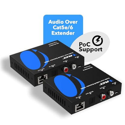 OREI Audio Over Cat6 Extender 990ft Coxial 5.1, PoC, Two-Way IR, DTS, LPCM | Coax to Toslink, Analog Audio Extender – Audio Balun over Cat6, Built-in DAC, Dolby Digital Plus, 24-bit/192kHz audio