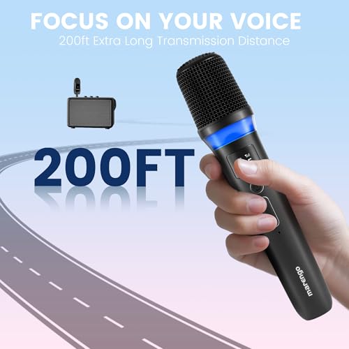 Marengo Wireless Microphones, Volume Control, LED Lights, 40H, 200FT Range