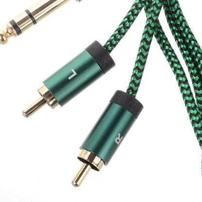 Guitar Instrument Cable 6.35mm to Dual RCA Male 1m Green Audio Patch Cord for Electric Guitar Pedals and Bass Amp Connection