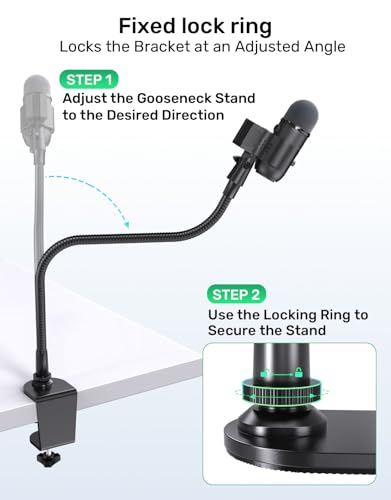 Heavy Duty Metal Table Microphone Clamp with 5/8-20Thread, Desk Mount, Adjustable Boom Arm Clamp, Perfect for Studio, Live Streaming, and Teaching, podcasting, Streaming, Church, Podium use, Black