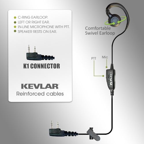 Klein Electronics Curl 2 Pin PTT Earpiece - in-Line Mic PTT Button 2 Way Radio Earpiece Headset Single Wire for Blackbox Zone Blackbox Bantam Kenwood TK Series Hytera and Other 2 pin Radios