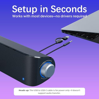 Nylavee Computer Speakers for Desktop PC, Bluetooth & AUX PC Sound Bar | 4-Driver Hi-Fi Stereo Sound, USB A/C Power, Built-in Mic and Headphone Jack, PC Speakers for Desktop, Laptop, Monitor - color: Black