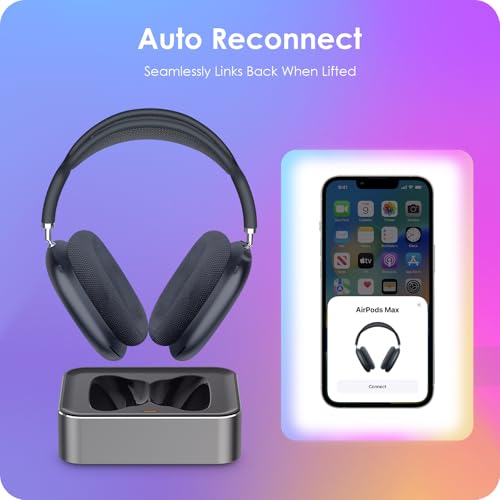 Headphone Charging Station for AirPods Max 1 & 2 - Magnetic Charger Dock with Lightning & USB-C Connectors, LED Indicator, Easy Drop-in Charging (Titanium) - color: Titanium