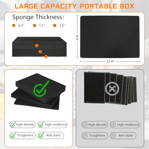 13 Inch Hard Carrying Storage Case | Ideal for Microphone & Camera Gear Transportation, DJ Mixer Case with Customizable Pre-Diced Foam, 13 X 10 X 5.5 Inch, Black - size: Inner：12.5''X 9.5''X 5.1''