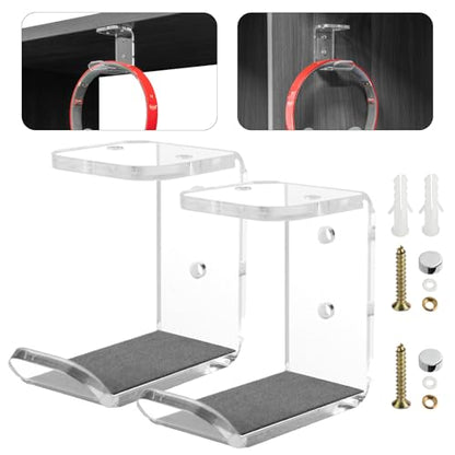 Cosmos 2 Pcs Headphone Hanger Mount Under-Desk Headset Hanger Hook Earphone Holder Wall Mount Hooks with Adhesive Tape & Screw Set Compatible with PC Gaming DJ Headset, Acrylic (Transparent Clear) - color: Transparent Clear