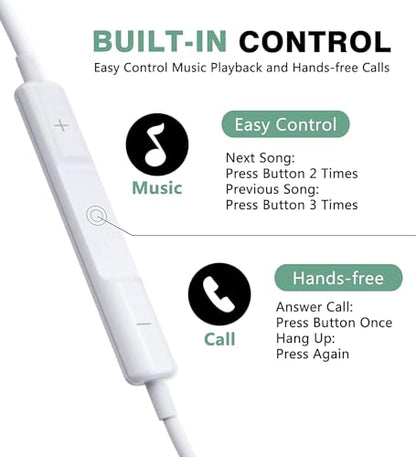 2 Pack USB C Headphone for Samsung S23 FE S22 S21 S20 A53 A54 Wired Earbuds in-Ear Type C Earphone with Microphone Volume Control Bass Stereo Fits Most Android.