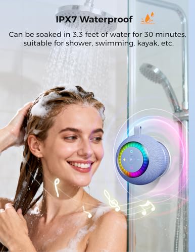 Bluetooth Shower Speaker IPX7 Waterproof: Removable Suction Cup, Blue | 360° Surround Sound, Vacuum-Lock, RGB Light, Portable Wireless Speaker for Beach, Pool, Kayak, Gifts for Adults Teens - color: Blue