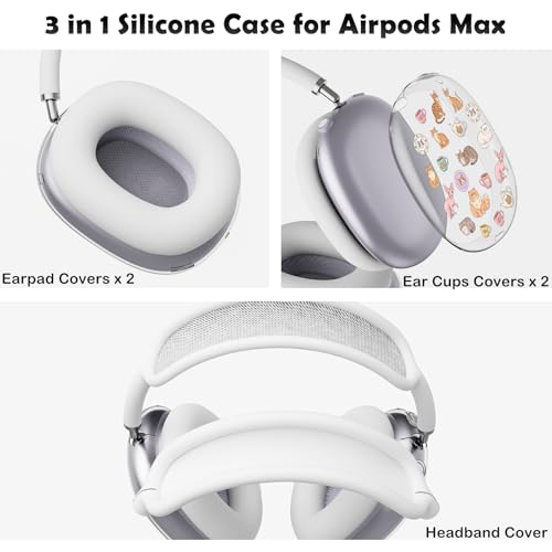 for AirPods Max Headphones Cat Kitten Ear Covers for AirPods Max 2 | Cute Clear Ear Cups Cover | White Silicone Ear Pad Case Headband Cover for Apple AirPods Max 2/1 (2026/2024/2020) - color: Cat A/White
