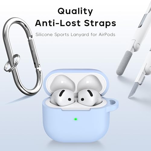 RFUNGUANGO for AirPods 4 Case, Sky Blue | Cleaner Kit, Carabiner, Soft Silicone Protective Cover, Wireless Charging Compatible - color: B-Sky Blue, size: AirPods 4 Case