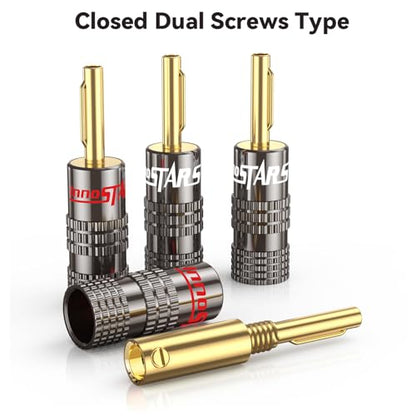 Banana Plugs for Speaker Wire, (12 Pairs, 24 Pcs), 24K Gold Plated Connectors, Spring Pin Plug Closed Screw Design, Banana Pins (Support 12 AWG to 20 AWG Wires), Come with 1Pcs Screwdriver - size: 12 Pairs / 24 Pcs, style: Spring Pin Banana Plugs
