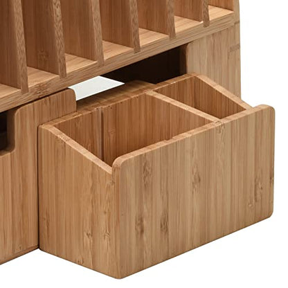 MobileVision Bamboo 10-Port Charging Station Plus 2 Caddy Add-On Combo to hold pens keys and extra storage - color: Stand + 2 Caddy Adapters