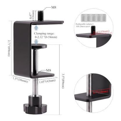 2-Pack Heavy Duty Adjustable C-Clamp with M10 Stud Mount - Steel Desk Clamp for Lamp, Microphone, Light Poles & Table | Multi-Purpose Clamps for Secure Mounting - size: 10 mm Stud