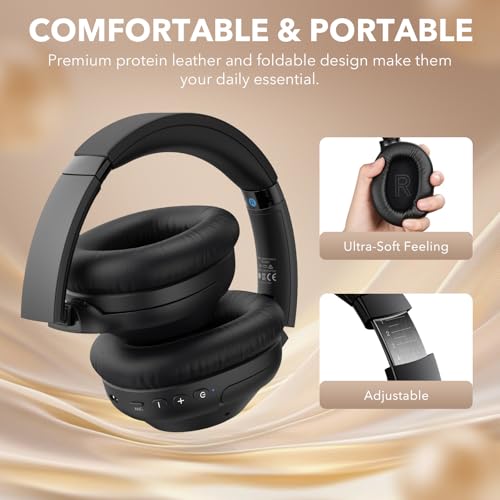 YMOO Active Noise Cancelling Headphones for Airplane Travel | LDAC Hi-Res Audio, Wired Wireless ANC, 100H Playtime Over Ear Headphones, Custom EQ via App, Bluetooth 6.0 Headset for All