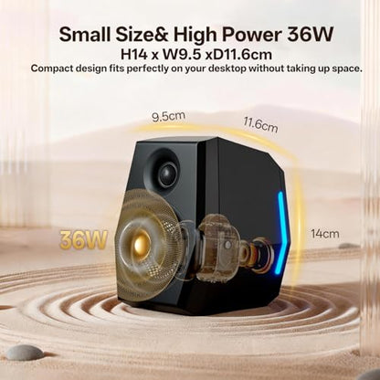 Sanyun SW209 36W 2.0 Gaming Speakers, Tactical Audio Map with 3 DSP Modes | Game/Movie/Music, 24bit DAC, USB-C/Bluetooth 5.2/AUX, 2.75" Glass Fiber Drivers & 18mm Silk Dome, RGB Lighting (Pair, Black) - color: SW209 Black