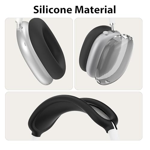 Aiivioll 3 in 1 Silicone Case Cover for AirPods Max Headphones(2024/2020), Clear Soft TPU Ear Cups Cover/Ear Pad Case Covers/Headband Cover, Ear Cushions Covers(Black) - color: Black