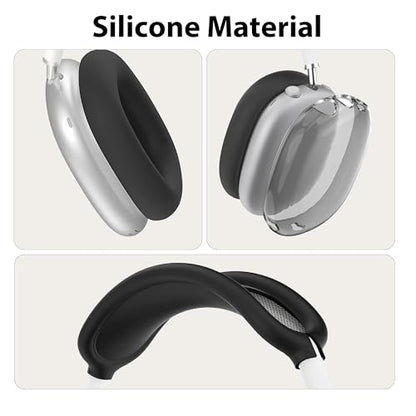 Aiivioll 3 in 1 Silicone Case Cover for AirPods Max Headphones(2024/2020), Clear Soft TPU Ear Cups Cover/Ear Pad Case Covers/Headband Cover, Ear Cushions Covers(Black) - color: Black