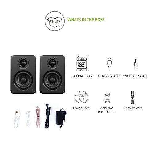 Kanto YU2MB PC Gaming Desktop Speakers | 3" Composite Drivers | 3/4" Silk Dome Tweeter | Class D Amplifier | 100 Watts | Built-in USB DAC | Subwoofer Output | Pair | Matte Black - color: Black Matte
