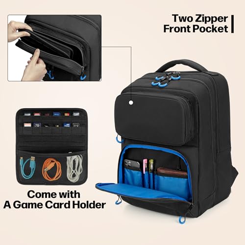 PGmoon Carrying Backpack Compatible with Steam Deck, | Travel Case Bag with Separate Game Cards Holder, Multi-Pockets For Game Headset, Docking Station, Controllers