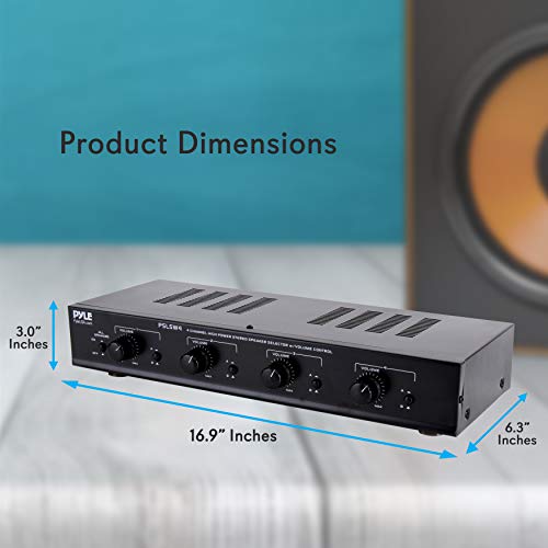 Pyle 4 Channel Speaker Selector Switch - Multi Zone A B Speaker Distribution Controller Box w/Independent Audio Source Volume Control, Supports Home Theater Stereo Amplifier Receiver System - PSLSW4