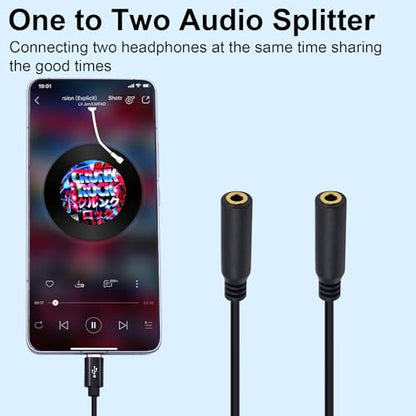 Poyiccot USB C to 3.5mm Audio Cable, 2-in-1 USB Type C to 3.5mm TRRS Female Headphone Stereo Adapter Aux Splitter Cable Compatible with Micphone, Headphone, Galaxy, MacBook, 30cm/1ft - style: 1 to 2 ways