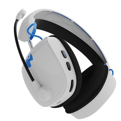 PDP Phantom Air Dual-Mode Wireless Gaming Headset for PlayStation: PS5, PS4, PC, Bluetooth Compatible, Rechargeable 35-Hour Battery, 50mm Drivers, On-ear Headphone Controls, Officially Licensed, White - color: White, style: PlayStation