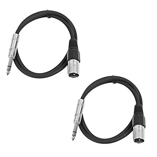 Seismic Audio - SATRXL-M2-2 Pack of 2 Foot 1/4 Inch TRS to XLR Male Patch Cables - Balanced - 2 Foot Patch Cord - Black and Black - color: Black and Black