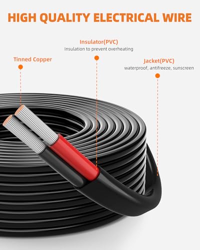 CONEPY 12게이지 와이어, 12 AWG 2 컨덕터 자동차 와이어, 12/2 케이블, 15.2m(50피트) | 무산소 주석 도금 구리 12 AWG 와이어, 자동차, 해양, 태양열, RV, 조명용 PVC 절연 유연한 12V 2 와이어 케이블 - size: 50피트, style: 12AWG