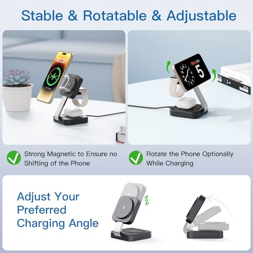 2026 Traveling Wireless Mag-Safe Fast Magnetic 3 in 1Charging Station | with iPhone 17 16 15 14 13 12 Pro Max Plus,Apple Watch Series & Air pods 4 3 2 Pro-Gifts for Wife & Husband(Black) - color: Black
