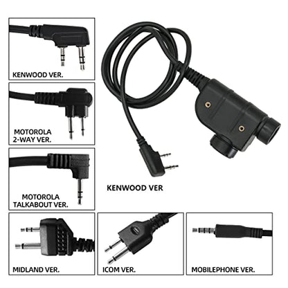 Tactical U94 PTT 2Pin, Push to Talk for UV-5R Series | Civilian Connector for COMTA Headset,Clothing Clip Design,Lightweight Cable - style: SY