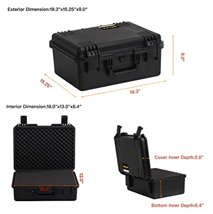 MEIJIA Premium Waterproof Hard Camera Case,Hard Protective Case with customizable fit foam,Full Protection with Light&Convenient Design,Elegant Black (19.3"x15.25"x9.01") - size: 19.3"x15.25"x9.01"