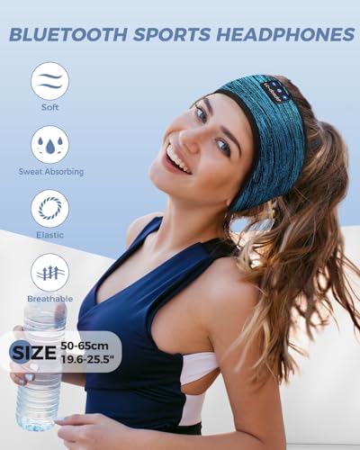 LC-dolida Boho Sleep Headphones Headband, Over Ear Bluetooth Headphones Wireless Womens Headbands, Wireless Earphones Sweat Resistant Band Music Sleeping Eye Mask Earbuds for Sports Unique Gifts - color: Beige Blue