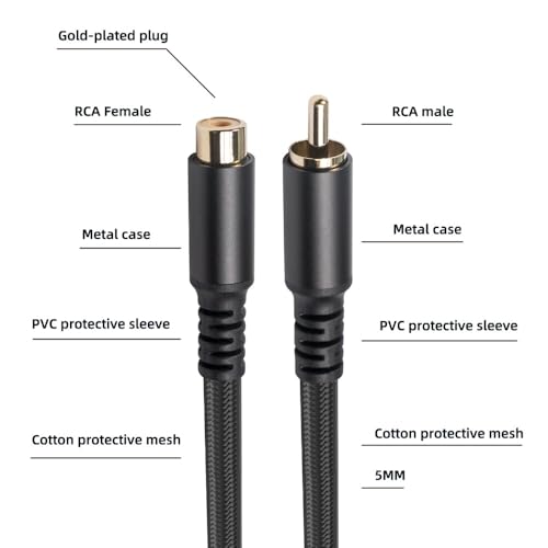 for RCA Extension Cable Male to Female Gold Plated Digital Analog AV RCA Coaxial Cord for HDTV DVD Player Subwoofer Speaker(6m/19.7ft) - size: 6m/19.7ft