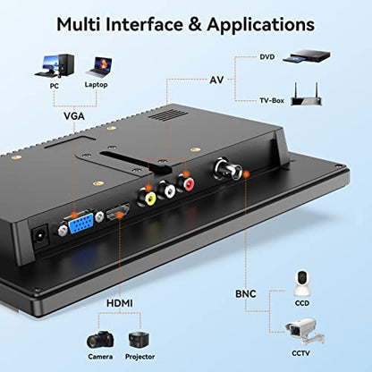 10.1-Inch Security Monitor with HDMI VGA BNC AV Inputs | 1024×600 LCD Display, Built-in Speakers, VESA 75×75mm, 24/7 Operation, Compatible with DVR, NVR, CCTV, PC