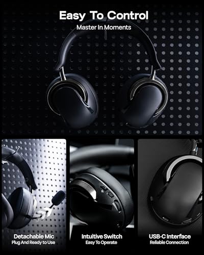 MechLands AULA A700 Wireless Gaming Headset with 7.1 Surround Sound, 50mm Driver, 2.4GHz/BT/Wired, Gaming Headphone with Noise Canceling Mic, RGB Light, 40H Battery, for PS4/PS5/PC/Switch (Black Grey) - color: Black Grey