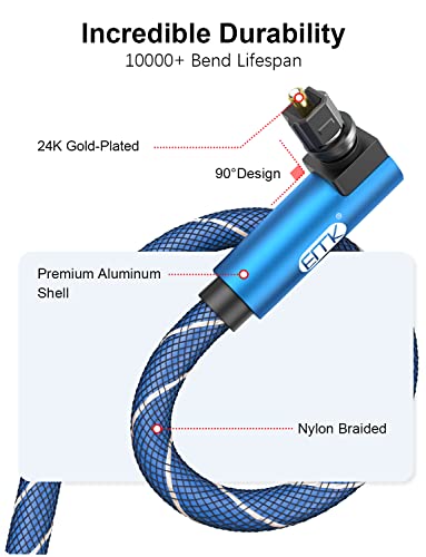 EMK 90 Degree to 90 Degree Optical Audio Cable, 360 Degree Swivel Adjustable Right Angled on Both Ends Optical Cable for Home Theater, Sound bar, TV, PS4, Xbox & More(6.6ft/2m)