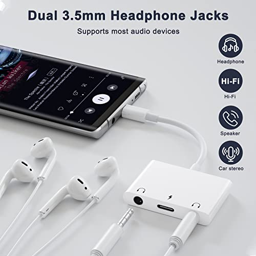 UWECAN USB C to 3.5mm Audio Adapter, 3 in 1 Aux to USB C Headphone Splitter Dual 3.5mm Audio Jack and PD 60W Fast Charging, Compatible for iPhone 15 16,Galaxy S22 S21/Note 20,Pixel 4 3 XL,Huawei,etc - color: White