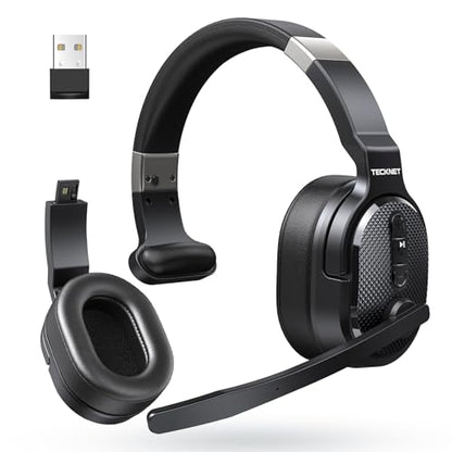 TECKNET Bluetooth Trucker Wireless Headset, Noise Cancelling Mic for Work | Single & Dual Ear, 50Hrs Battery, 3 EQ Music Modes, Clear Mic Wireless Headset for PC, Truck Drivers, Office & Call Center - size: OS-Dual Ear