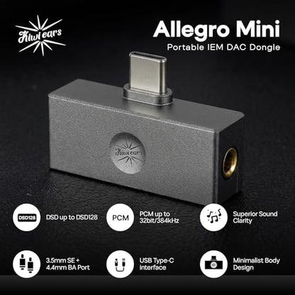 Linsoul Kiwi Ears Allegro Mini Portable IEM DAC, in Ear Monitor Amplifier, USB C to 3.5/4.4mm Output, with Custom Chip, High Resolution 32bit/384kHz, HiFi Earbuds Amp for Phone/PC (Titanium) - color: Titanium