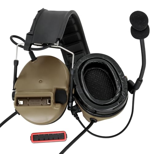HEARFALCOM Dual Communication Tactical Headset with PTT Adapters U94 PTT Compatible with UV-5R, UV-82 Walkie Talkie Suitable for Airsoft Sports, Hunting, Hearing Protection(DE) - color: Sand