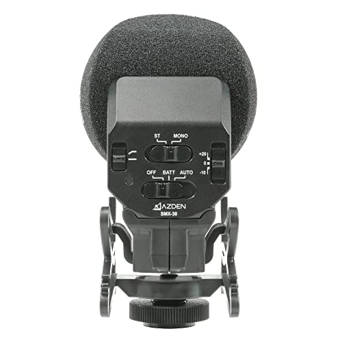 Azden SMX-30 Stereo/Mono Switchable Video Microphone | Swiveling Shock-Mount, Isolating Shock Mount, Recording a musical performance but want to tighten up the center image - style: SMX-30
