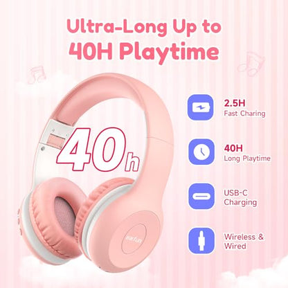 EarFun K2 Kids Bluetooth Headphones for School/Travel,Built-in Mic, 2 Packs | Volume Limited, 40H Playtime, Stereo Sound, Foldable Over-Ear Headphone for Kids/Toddler/Travel/Tablet, Blue&Pink - color: Pink&Blue