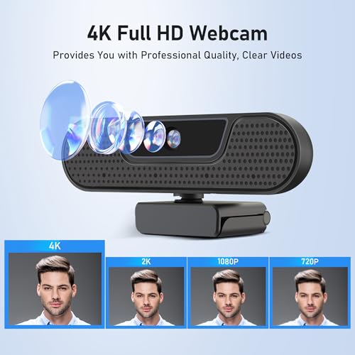 saylas 4K Webcam with 4 Noise Cancellation Microphone, W8GS Web Cam, Privacy Cover, 85° FOV, Plug & Play Web Streaming Camera for Computer, USB Webcam for Pc, Laptop, Desktop, Mac - color: 4K/85° FOV